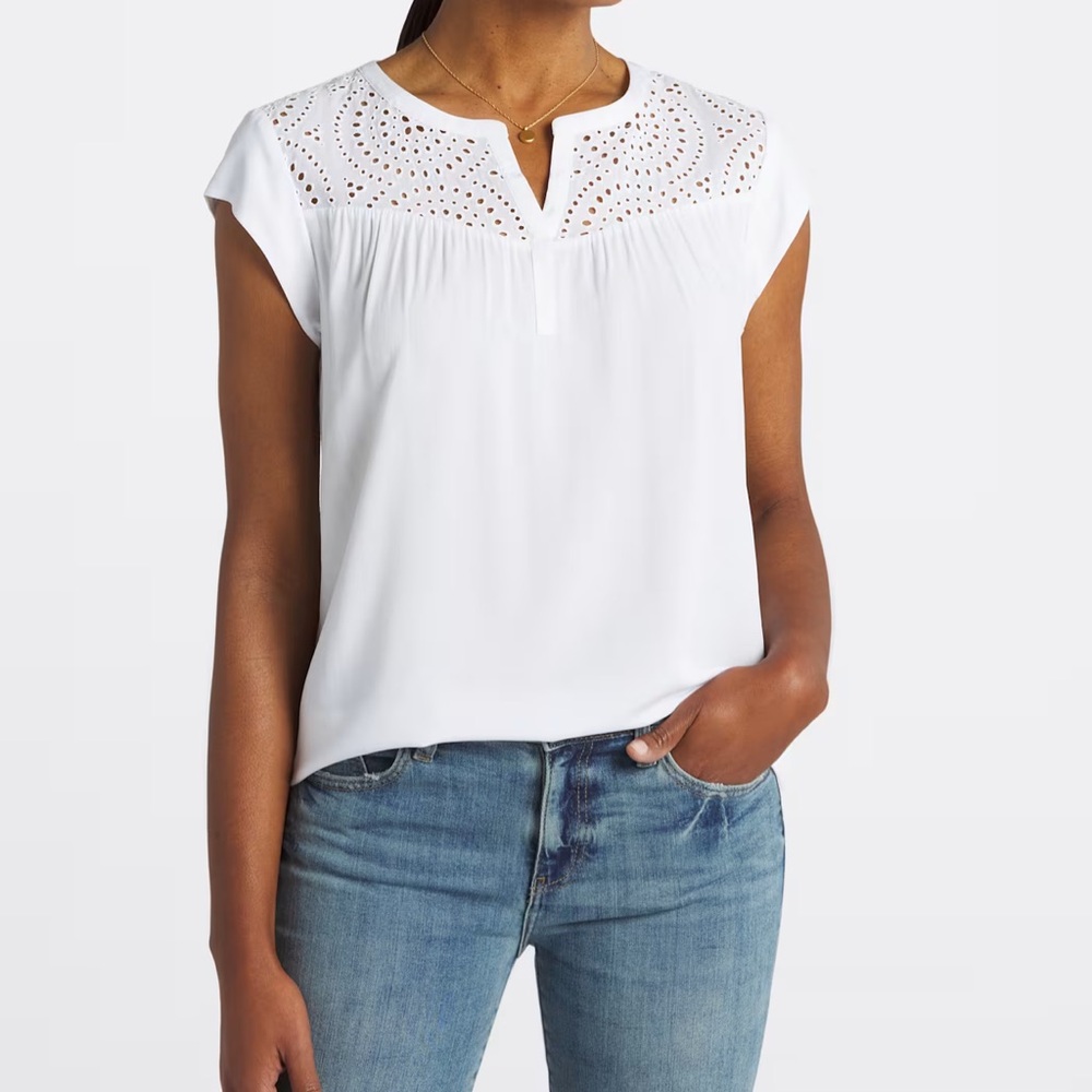 White Embellished Cap Sleeve Blouse